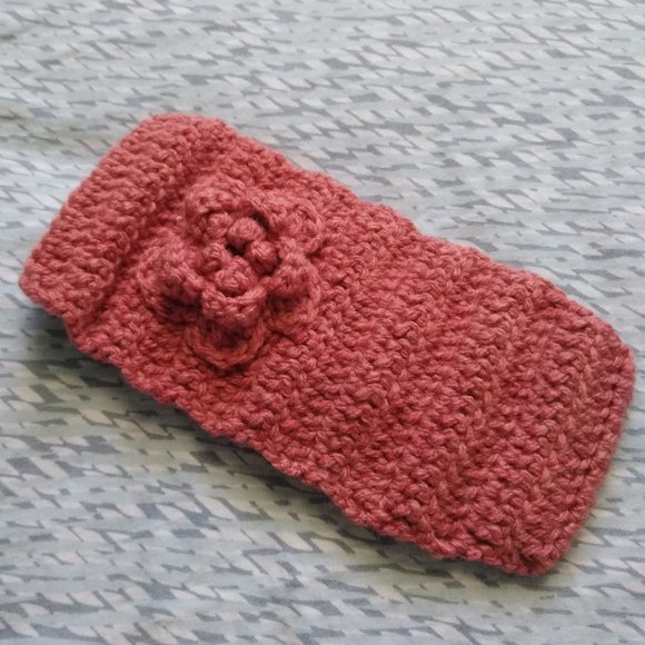 Handmade Crochet Burnt Orange Headband w/ Crochet Flower for Girls - Picture 3 of 5